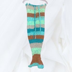 Crochet Teal Mermaid Tail Small Handmade Drawstrings Striped